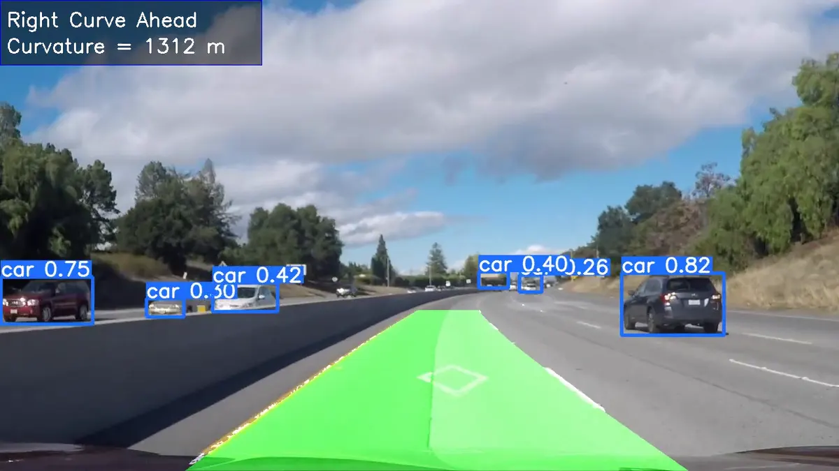 Lane, vehicle and pedestrian detection on a highway